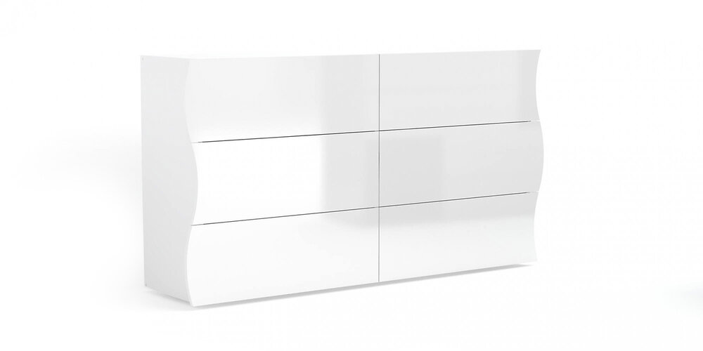 DMORA - Commode en carton ondulé, Made in Italy, Meuble pour salon et chambre, Buffet 6 tiroirs, Couleur blanc brillant, 155x40h82 cm - large