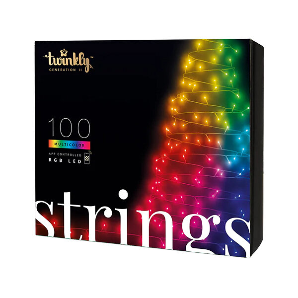 twinkly strings – guirlande lumineuse à led contrôlée par application avec 100 led rvb. 8 mètres. fil noir. intérieur et extérieur