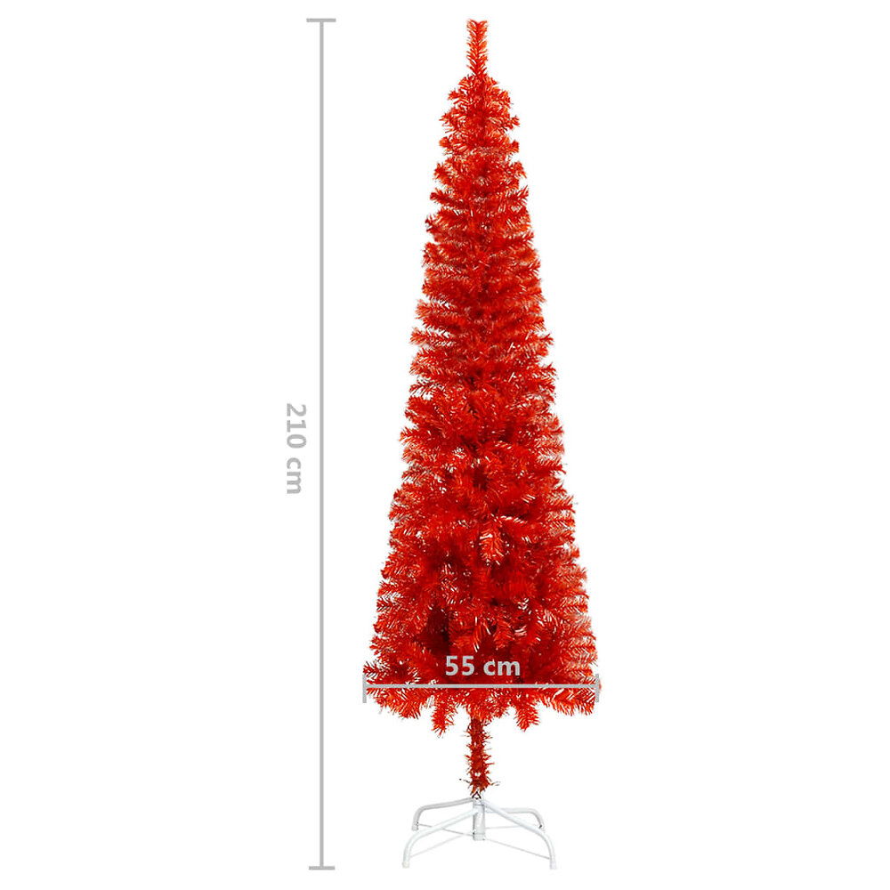 VIDAXL - vidaXL Arbre de Noël mince avec LED et boules Rouge 210 cm - large