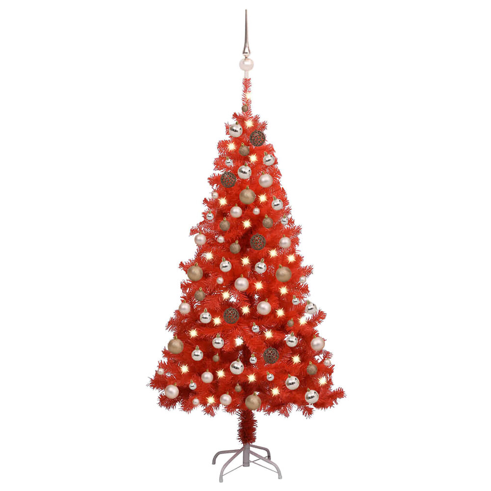 VIDAXL - vidaXL Arbre de Noël artificiel avec LED et boules Rouge 120 cm PVC - large