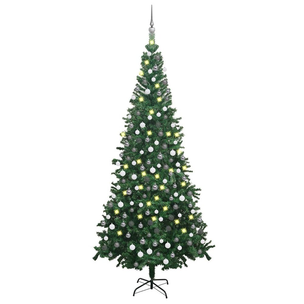VIDAXL - vidaXL Arbre de Noël artificiel avec LED et boules L 240 cm Vert - large