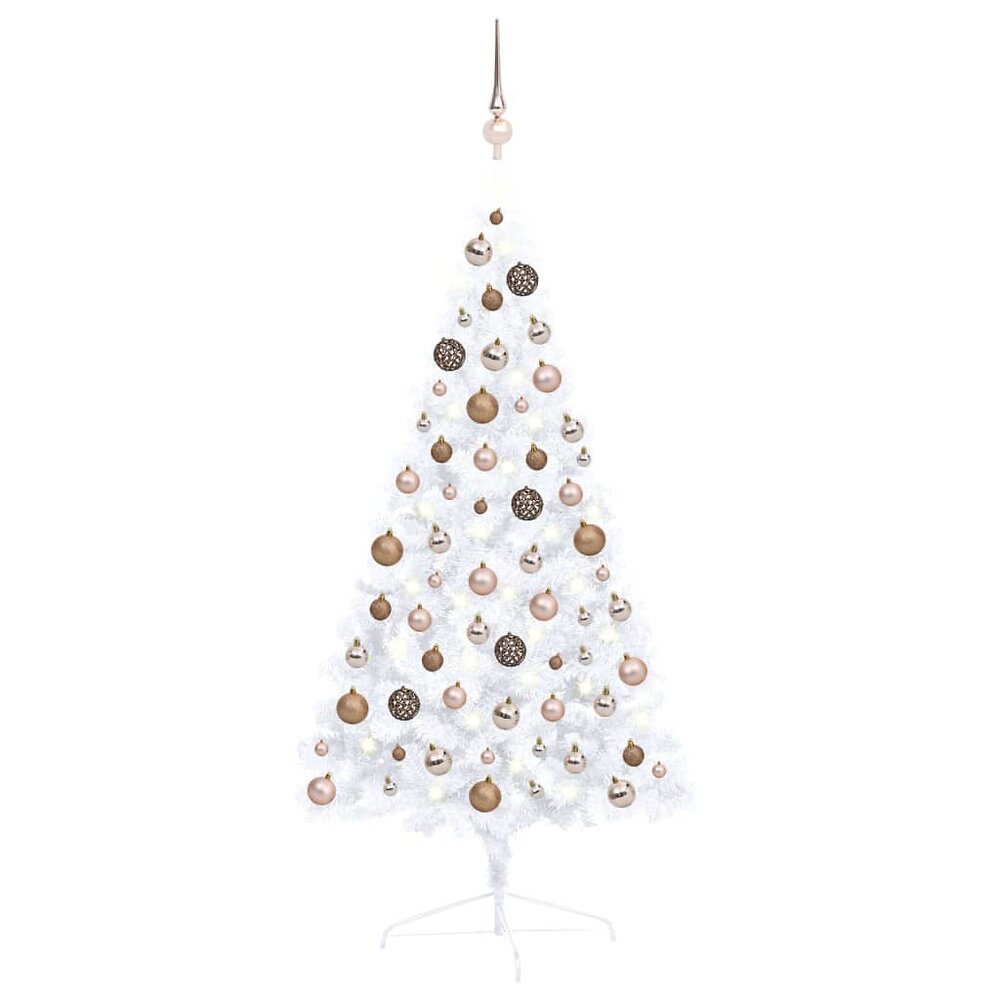 VIDAXL - vidaXL Demi-arbre de Noël artificiel avec LED et boules Blanc 120 cm - large
