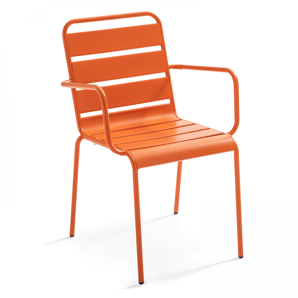 OVIALA - Table de jardin et 8 fauteuils en métal orange - large