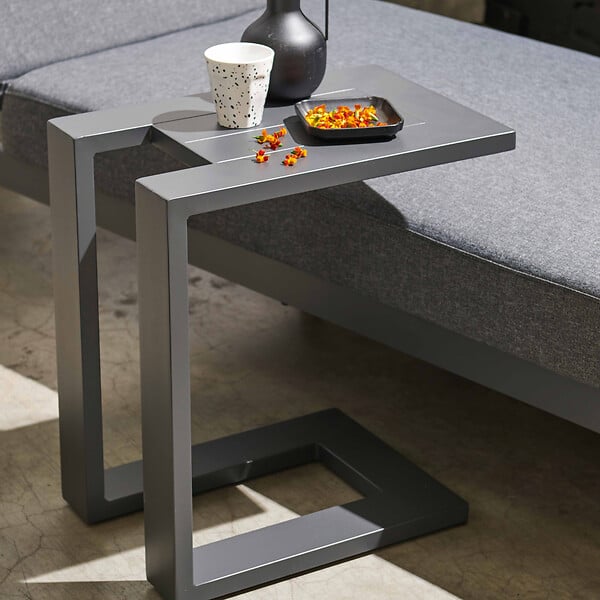 OVIALA - Ensemble bain de soleil avec tablette en aluminium gris - large
