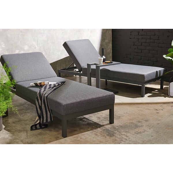 OVIALA - Ensemble bain de soleil avec tablette en aluminium gris - large