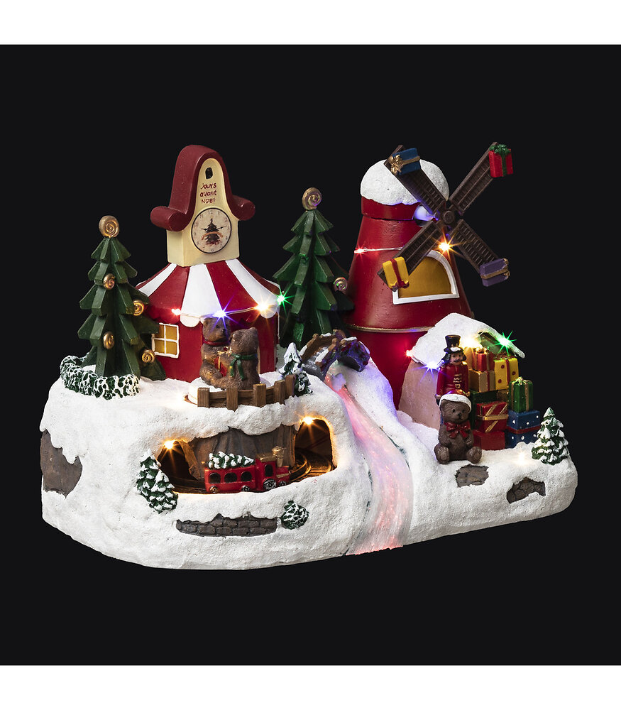 FEERIC LIGHTS & CHRISTMAS - Village de Noël lumineux, animé et musical Horloge du Père Noël - large