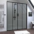 AURLANE - Paroi de douche à double porte coulissante 160x200 cm - Verre transparent - Profilé Noir - CRUSH - vignette
