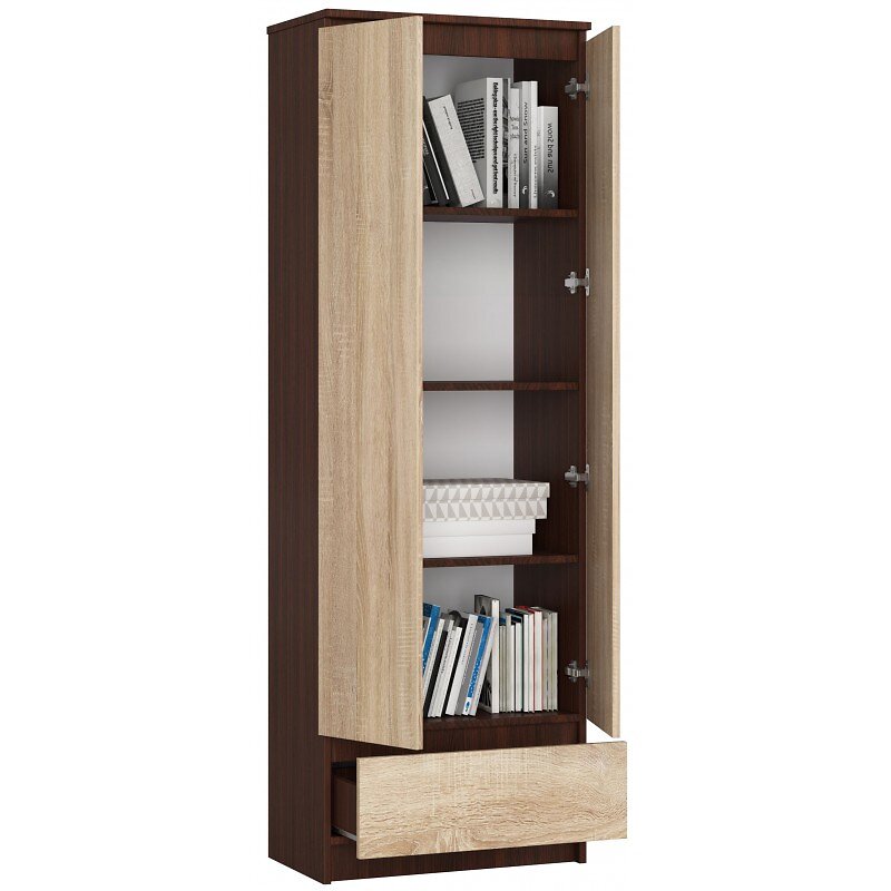 HUCOCO - ALTO - Bibliothèque bureau style moderne salon/cabinet - 60x180x35 - 2 portes+1 tablette - Sonoma - large