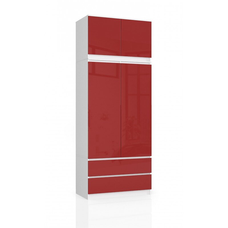 HUCOCO - SELIA - Armoire avec rehausse style moderne chambre à coucher - 90x234x51 - Dressing - Rouge - large