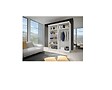 HUCOCO - KALKE - Grande armoire à portes coulissantes - Miroir - 5 étagères + tringle - 150x61x200 cm - Beige - vignette