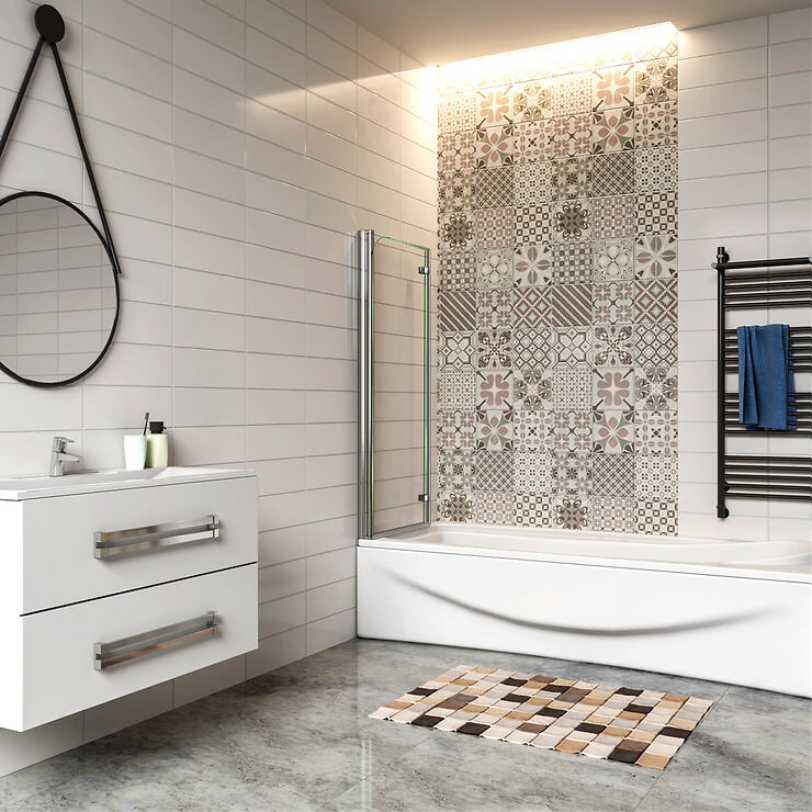 AICA SANITAIRE - Pare-baignoire 90x140cm pivotant et pliant, écran de douche à 2 volets paroi de baignoire en verre securit clair et anticalcaire - large