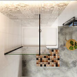 AICA SANITAIRE - Paroi de douche 120x200cm avec barre de fixation noire 140cm en carré, paroi de douche à l'italienne en 8mm verre anticalcaire style moderne - vignette