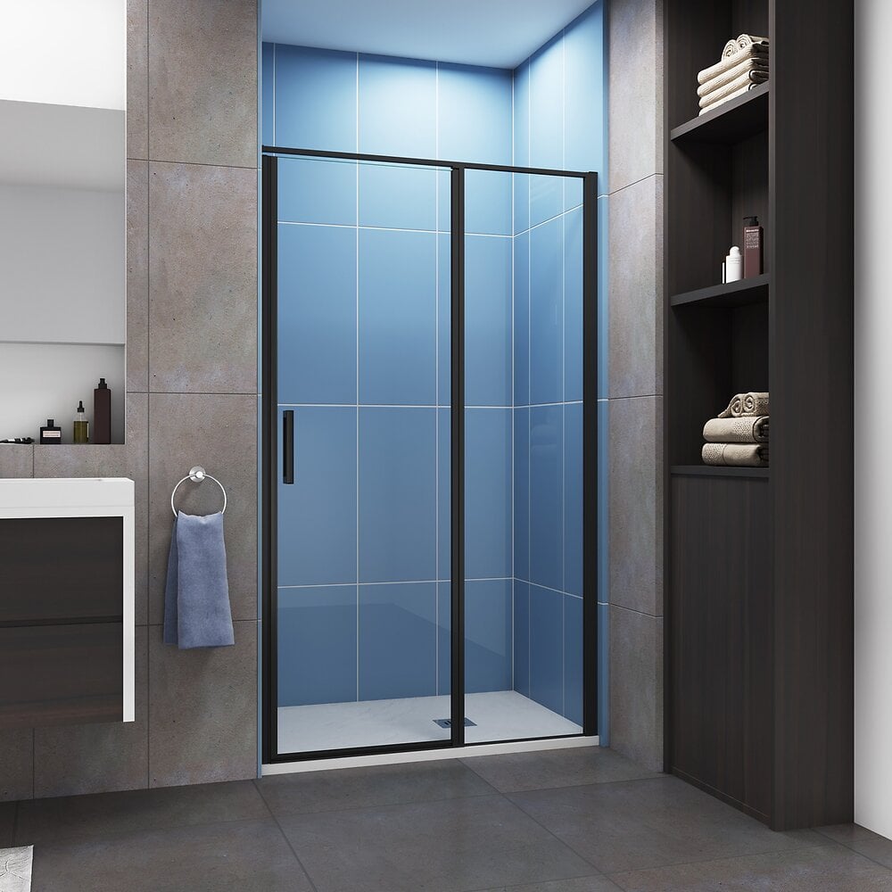 AICA SANITAIRE - Porte de douche pivotante 80x185cm profilé noir mat Installation en niche, verre securit anticalcaire - large