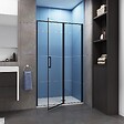 AICA SANITAIRE - Porte de douche pivotante 80x185cm profilé noir mat Installation en niche, verre securit anticalcaire - vignette