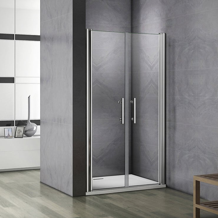 AICA SANITAIRE - Porte de douche battante 90x197cm porte de douche pivotante à 180°, en verre 6mm anticalcaire, installation en niche - large