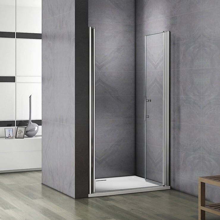 AICA SANITAIRE - Porte de douche battante 90x197cm porte de douche pivotante à 180°, en verre 6mm anticalcaire, installation en niche - large