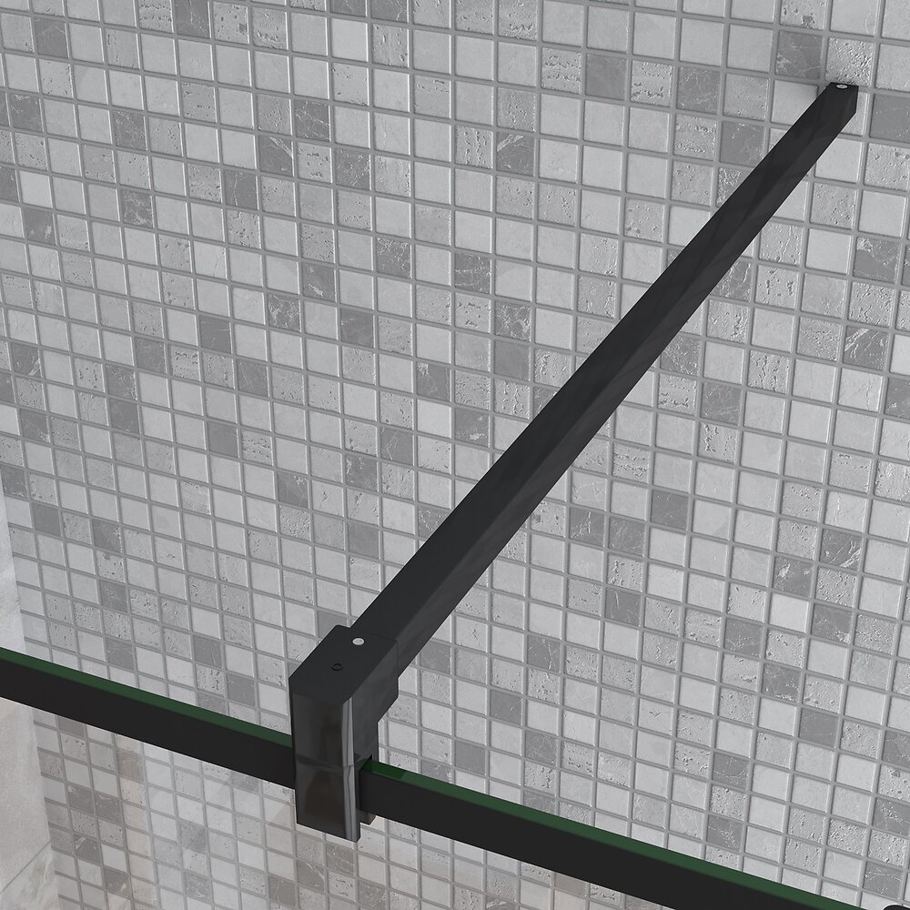 AICA SANITAIRE - Paroi de douche à l'italienne 70+30x200cm avec barre de fixation noire 140cm en carré, paroi de douche style modèle avec retour pivotant 30cm en noir mat - large