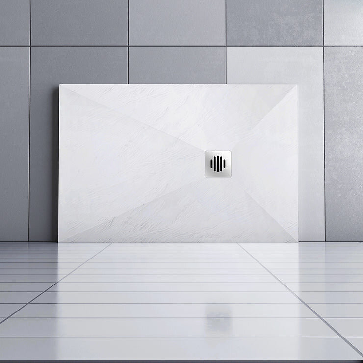 AICA SANITAIRE - Receveur de douche 140x80cm avec une grille en Inox, AICA bac à douche rectangulaire, Extra-plat, blanc, anti-dérapant - large