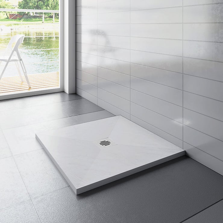 AICA SANITAIRE - Receveur de douche 80x80cm avec une grille en ABS, AICA bac à douche carré, Extra-plat, blanc, anti-dérapant - large