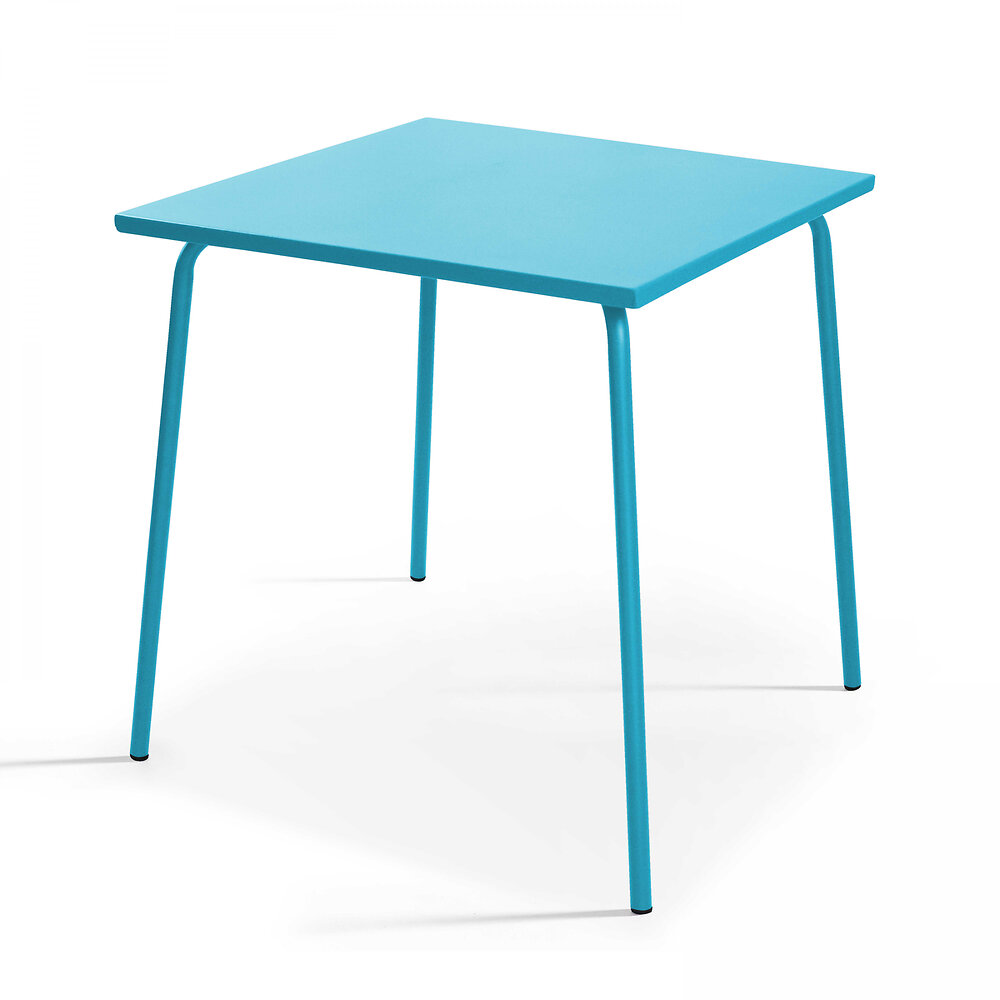 OVIALA - Table de jardin carrée et 4 fauteuils acier bleu - large