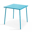 OVIALA - Table de jardin carrée et 4 fauteuils acier bleu - vignette