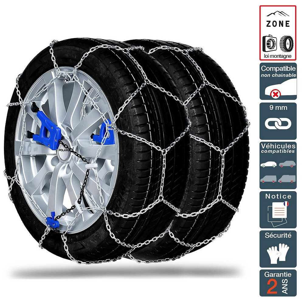 Chaine neige 9mm pneu 225/55R18 montage rapide sécurité garantie - Brico  Privé