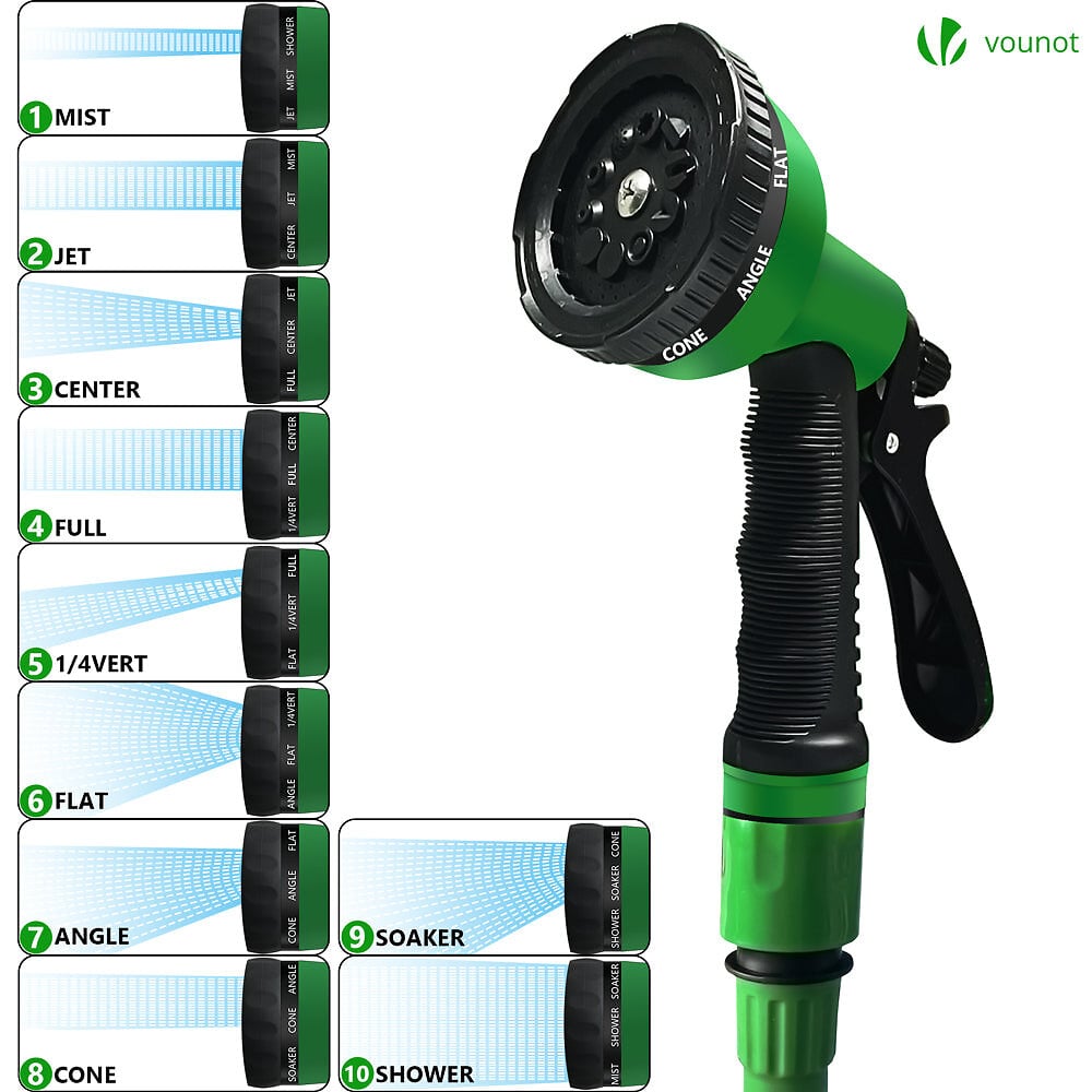 Tuyau D'arrosage Extensible VOUNOT 15m - Se Déploie Jusqu'à 3x, 10 Modes Pulvérisation, Anti-fuites, Idéal Jardin Et Balcon
