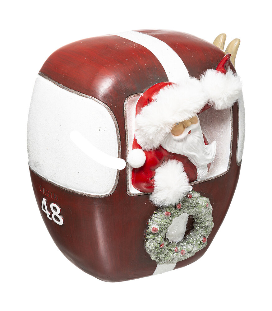 FEERIC LIGHTS & CHRISTMAS - Objet déco Père Noel dans une télécabine rouge  H 20 cm - large
