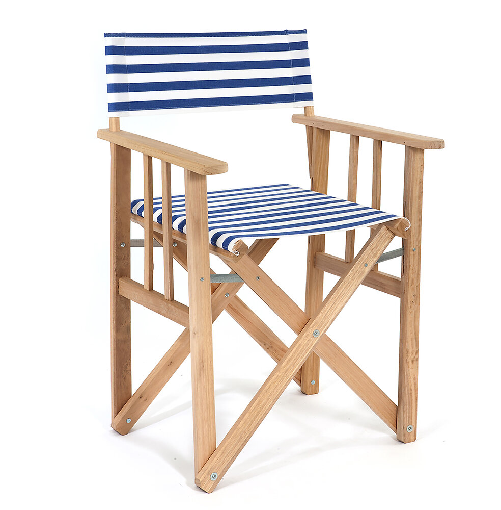 fauteuil de jardin en bois d'eucalyptus et toile rayée bleue - lona