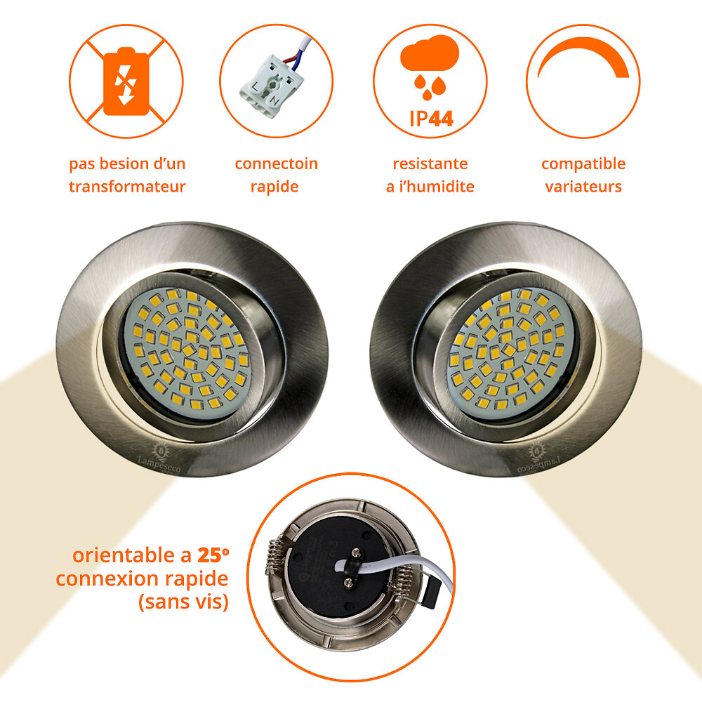 20 Spot Led Encastrable Extra Plat Dimmable Orientable Salle De Bain Ip44 Blanc Neutre 4000k 8267