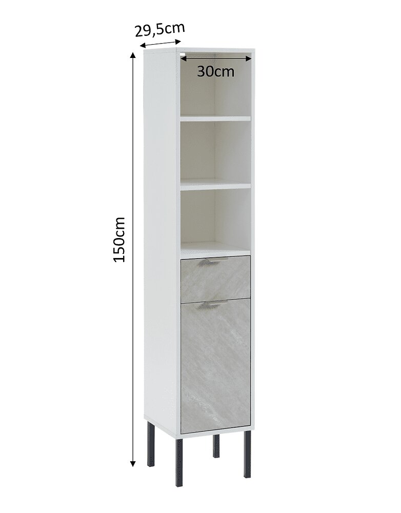 BAITA - Colonne de salle de bain MAO  blanc et effet béton  h150cm - large