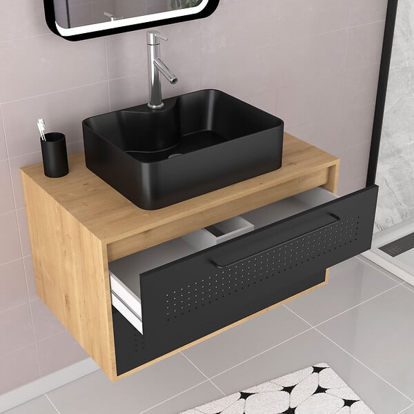Meuble de salle de bains sous vasque à suspendre l.80 cm noir mat