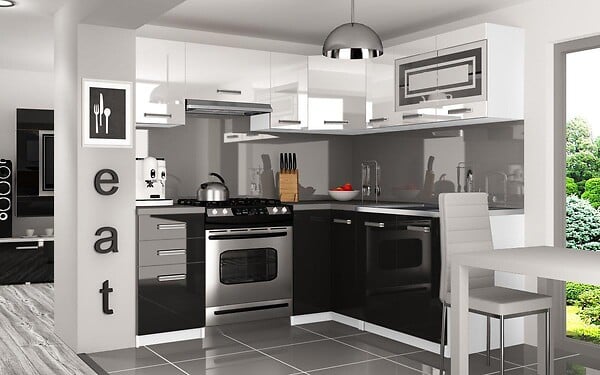 LOUKA - Cuisine Complète d'angle + Modulaire L 360 cm 9 pcs - Plan de  travail INCLUS - Ensemble armoires modernes cuisine - Blanc-Noir