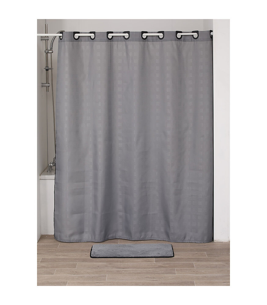 TENDANCE - Rideau de douche avec anneaux intégrés 180 x 200 cm Gris et Noir - large