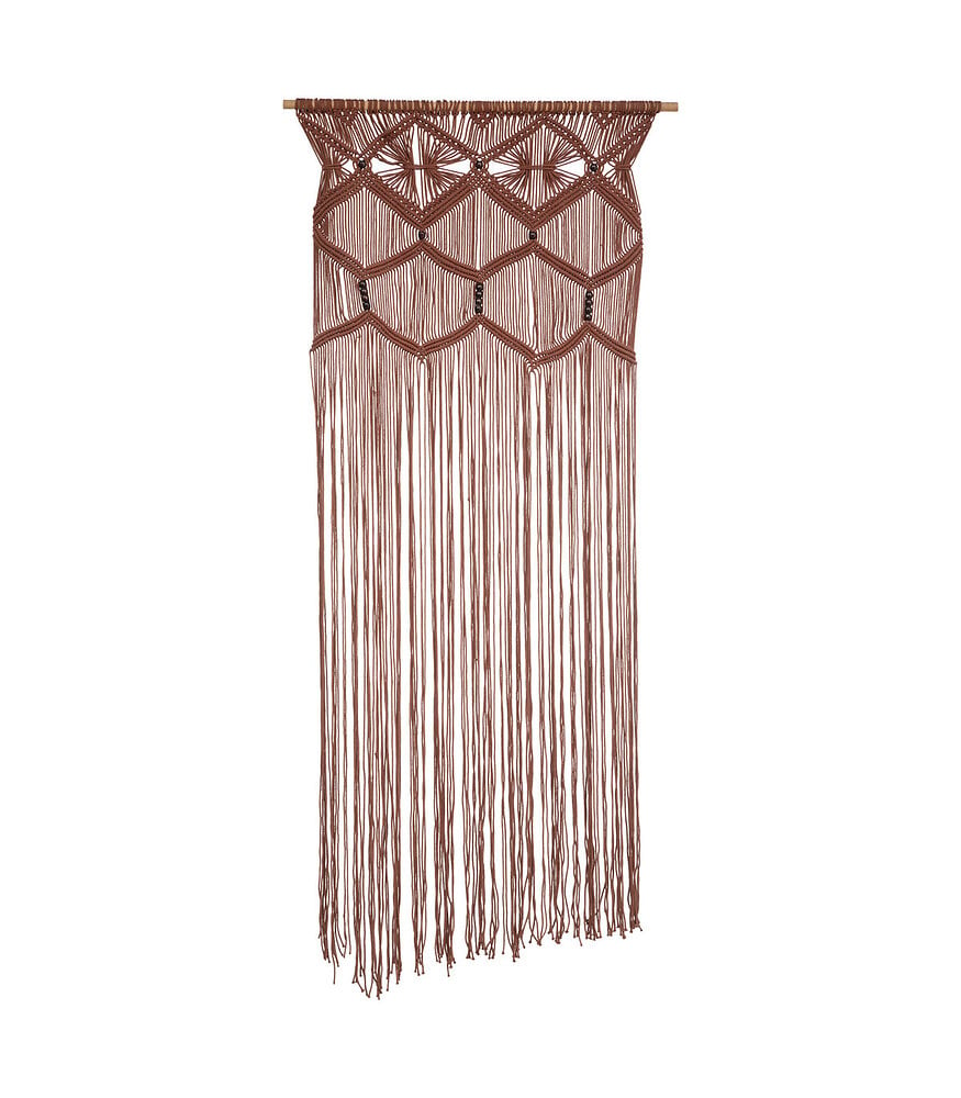 ATMOSPHERA - Rideau fil macramé en Coton marron cannelle et perles en bois 90 x 200 cm - large