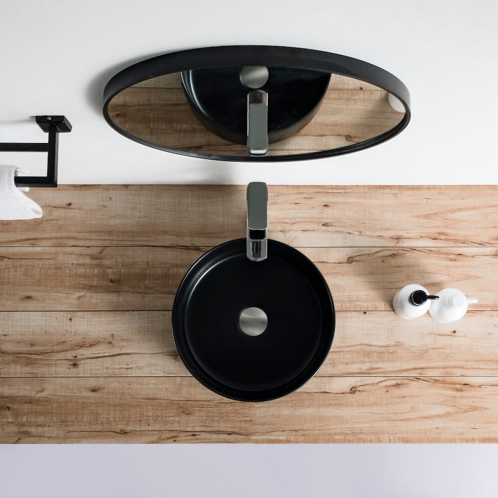 STANO - Vasque à poser ronde en céramique MENDOZA noir mat Ø36 cm - large