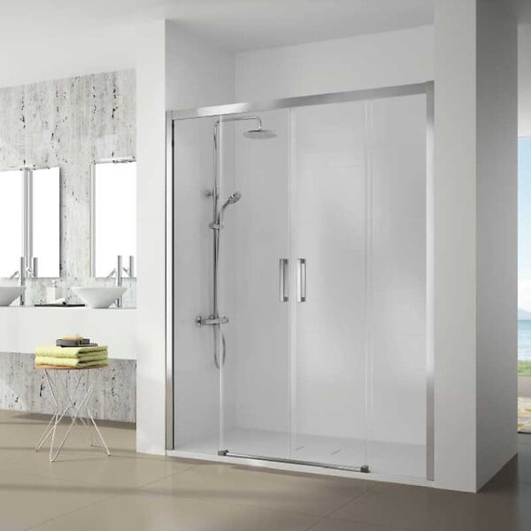 Paroi de douche accès en angle 2 verres fixes + 2 portes coulissantes – Le  Monde du Bain