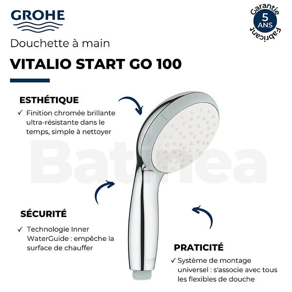 Pommeau de douche GROHE Quickfix Vitalio Start 100 2 jets avec barre