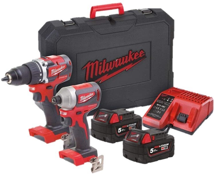 MILWAUKEE - Milwaukee - Pack 2 Outils Compact Brushless Perceuse-visseuse + Visseuse À Chocs 18 V Li-ion 5.0 Ah - M18 Cblpp2b-502c - large