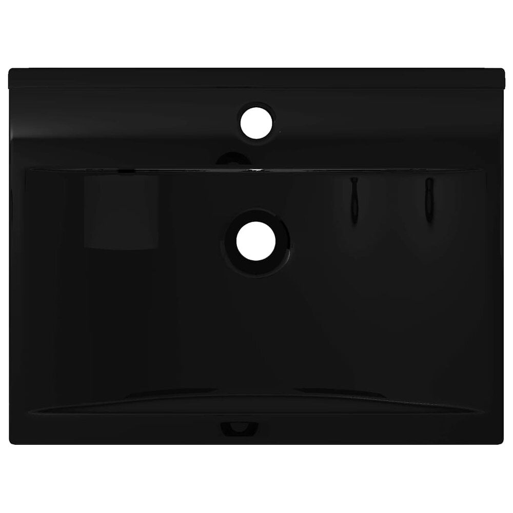 VIDAXL - Vasque à poser en céramique noir perçage pour la robinetterie 60x46cm - large