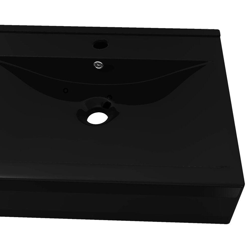 VIDAXL - Vasque à poser en céramique noir perçage pour la robinetterie 60x46cm - large