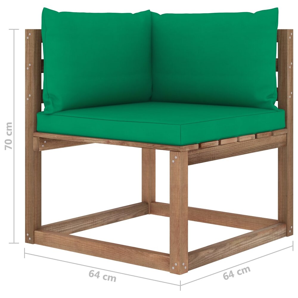 VIDAXL - vidaXL Canapé d'angle palette de jardin avec coussins vert - large