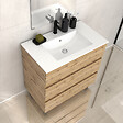 AURLANE - Meuble de salle de bains 80cm 3 Tiroirs_Chêne Industriel + Vasque céramique blanche - TIMBER 80 - vignette