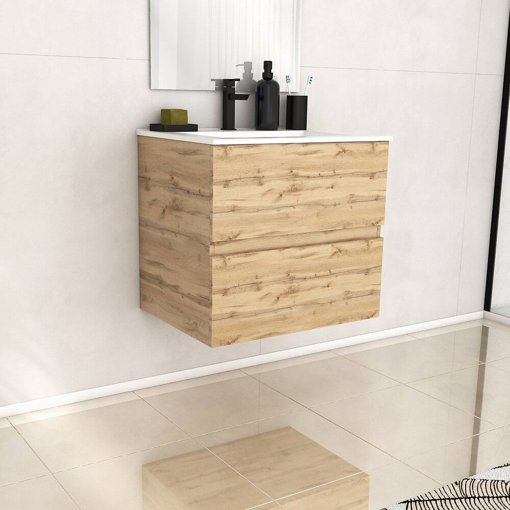 Meuble salle de bain 80x60 - Finition chene naturel + vasque