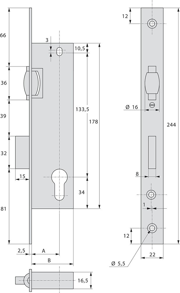 STREMLER - Serrure 1 point cylindre pêne dormant à rouleau 36 mm - STREMLER - 2464.36.0 - large