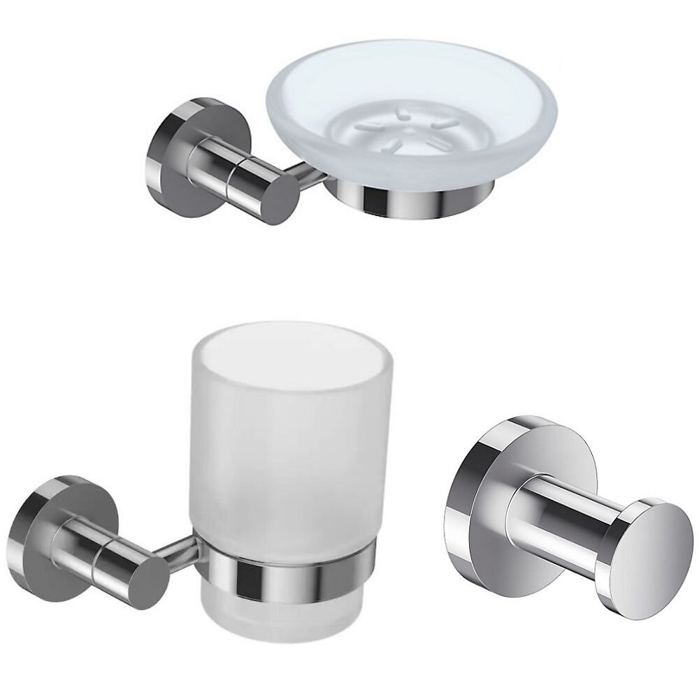 Porte savon Classique, Chrome + Portegobelet Classique avec verre, Chrome + Patère Classique en