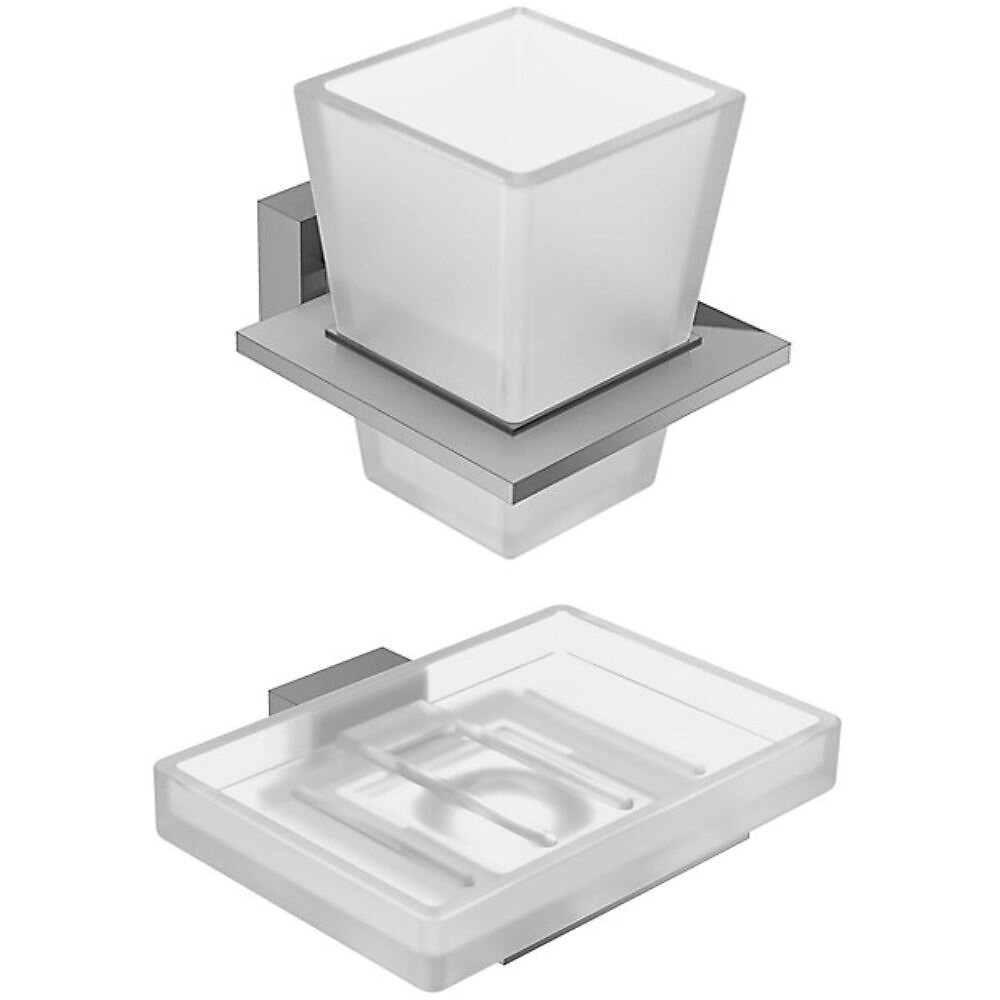 Porte savon Moderne, Chrome + Portegobelet Moderne avec verre, Chrome Jacob