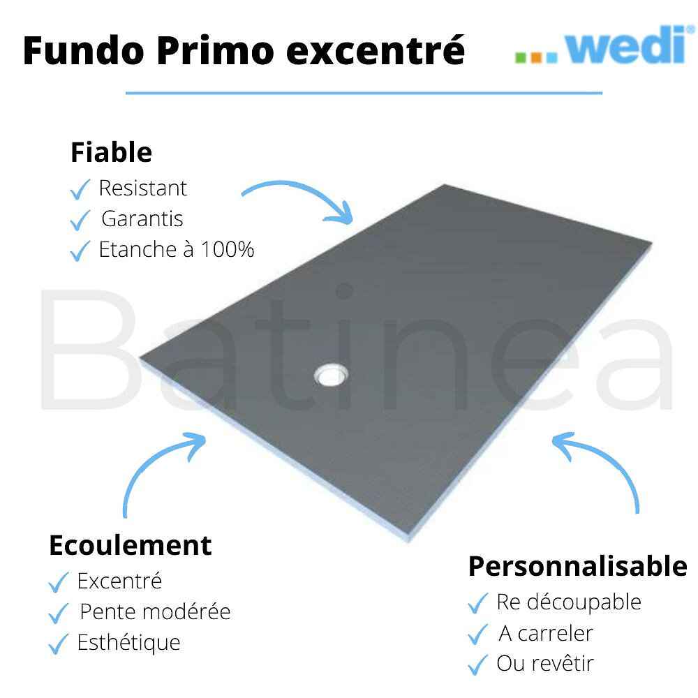 WEDI - Receveur à carreler Fundo Primo, écoulement excentré + colle 320, 160 X 100 - large
