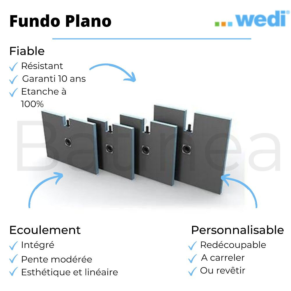 WEDI - Receveur à carreler Fundo Plano, bonde intégrée + Colle 320, 120 X 90, bonde centree - large