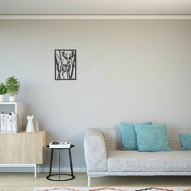 HOMEMANIA - Décoration Murale Cerf - Art Mural - Cerf - Pour Le Salon, La Chambre À Coucher - Métal Noir, 35 X 0,15 X 50 Cm - large